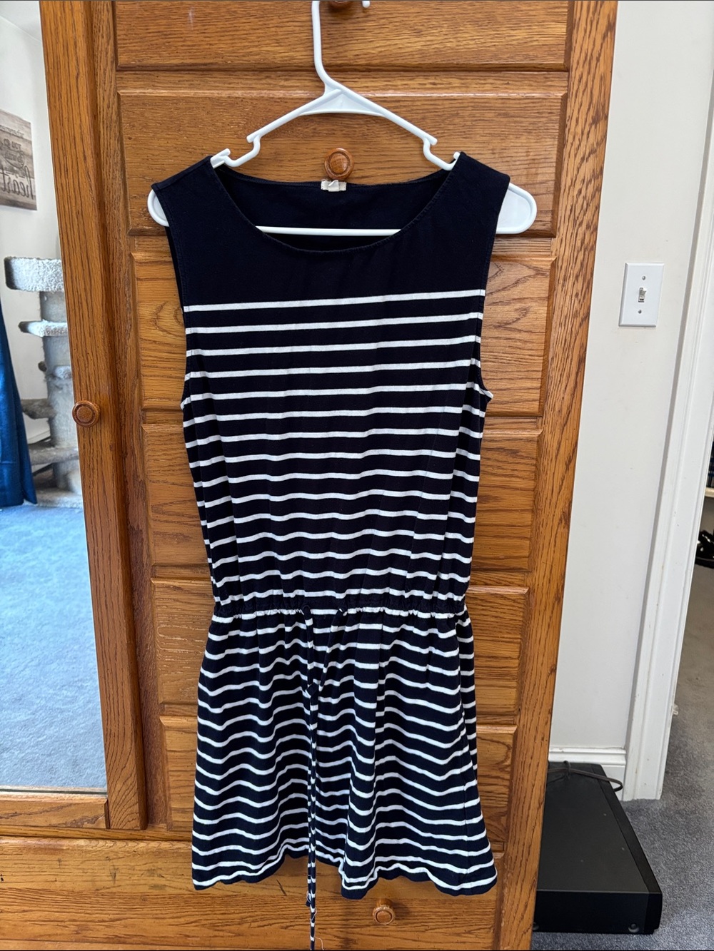 J. Crew Black and White Striped Sleeveless Mini Dress